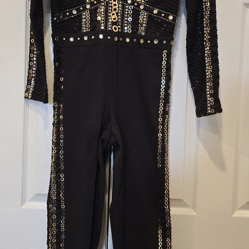 Chic Black and Gold Sequin Jumpsuit